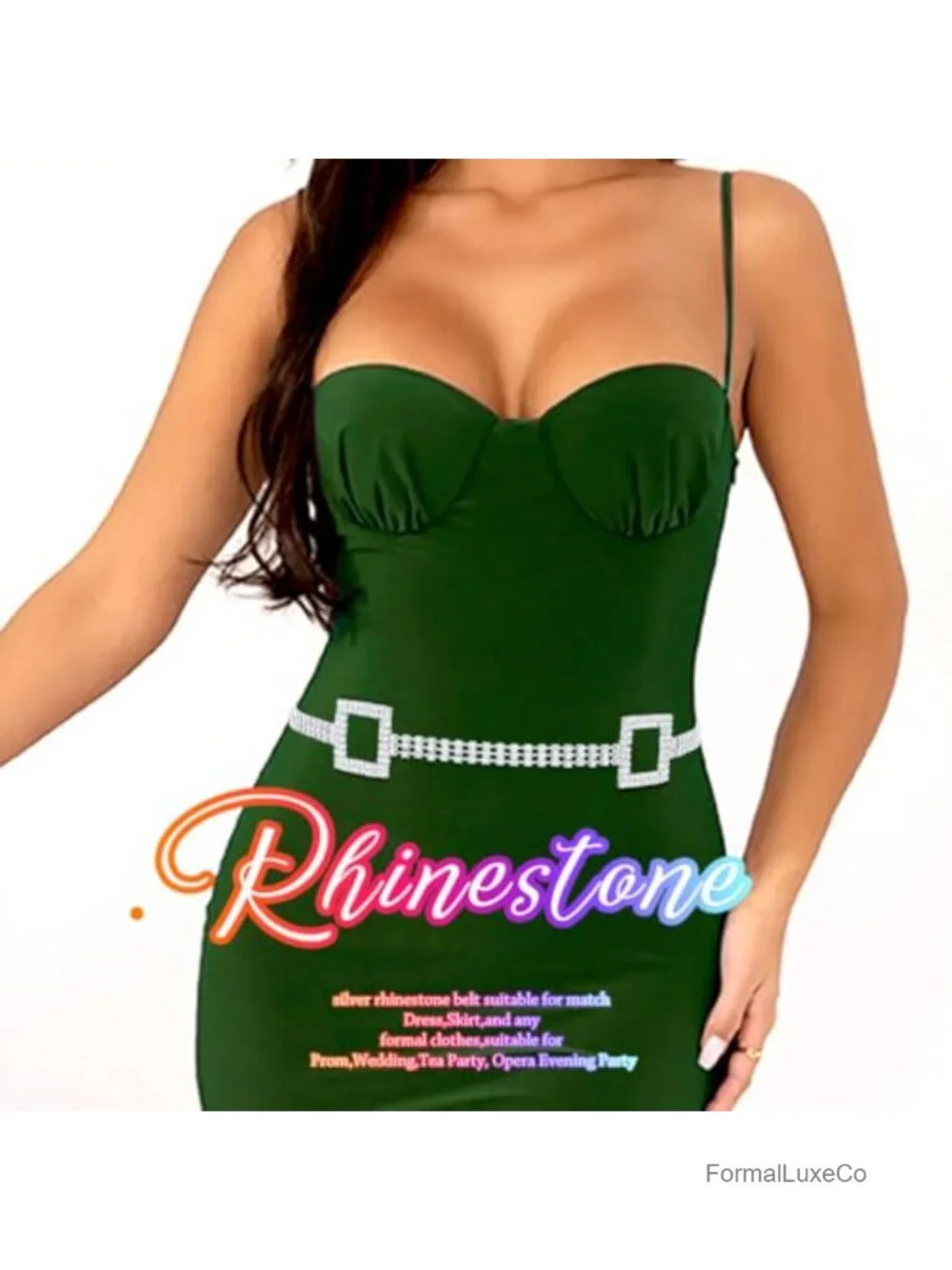 Rhinestone Belt with Buckle for Women Formal Dress Belt
